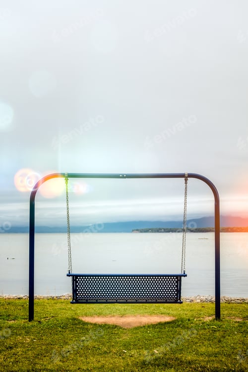 Preview: View to swings placed at ocean shore in Gaspe, New-Richmond, Que