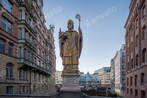 Preview: Saint Ansgar Statue at Trostbrucke Bridge - Hamburg, Germany
