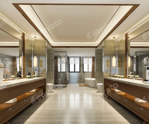 Preview: 3d rendering modern bathroom with luxury tile decor