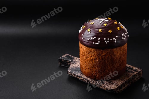 Preview: Freshly baked Easter cake or panettone with chocolate coating