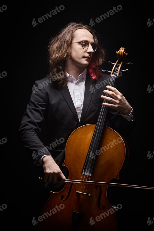 Preview: Classical Chamber Musician Playing Cello in Studio