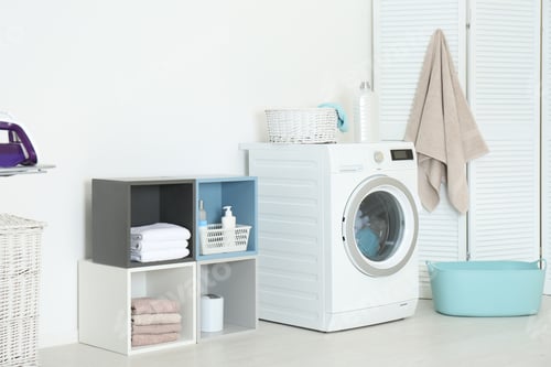 Preview: Washing of different towels in modern laundry room
