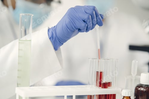 Preview: Laboratory worker studying blood samples to detect pathologies