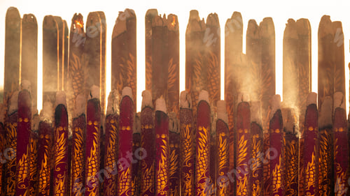 Preview: Close up of giant incense sticks burning at altar in Taiwanese temple Taichung