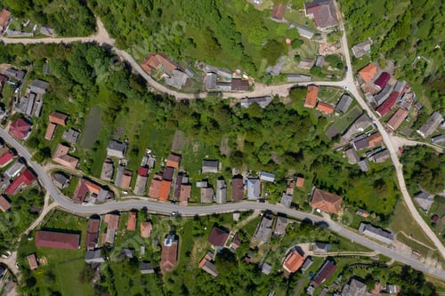 Preview: Above aerial view of a village streets