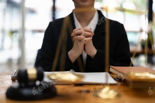 Preview: confident thoughtful businesswoman wearing suit sitting at work desk, pensive employee executive