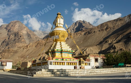 Preview: Beautiful Stupa of the Tabo Buddhist monastery with mountains in the background