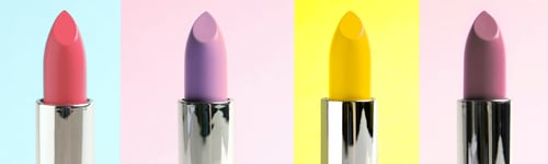 Preview: Collage with photos of different lipsticks on color backgrounds, banner design