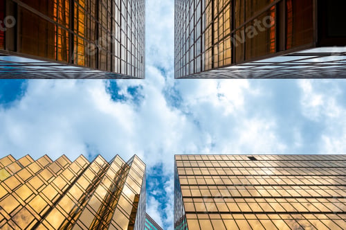 Preview: Golden tall buildings and glass reflections in Hong Kong Island Business concepts