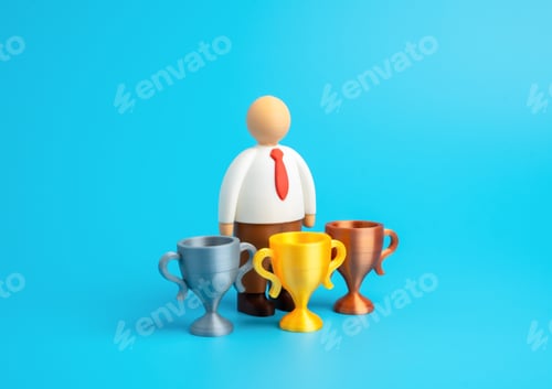 Preview: Office worker with many awards. Recognition of achievements and merits