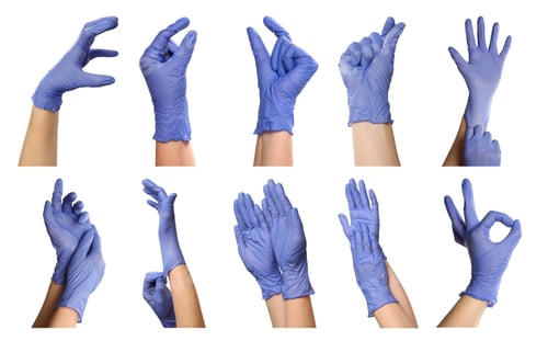Preview: People wearing medical gloves isolated on white, set