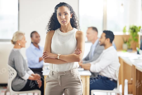 Preview: The queen of the jungle. Shot of a young businesswoman in the middle of a meeting.