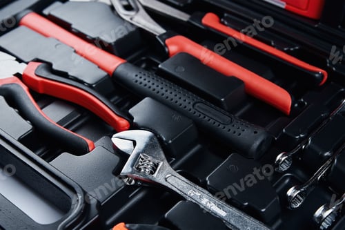 Preview: Toolbox with hand instruments for repair and maintenance, close up