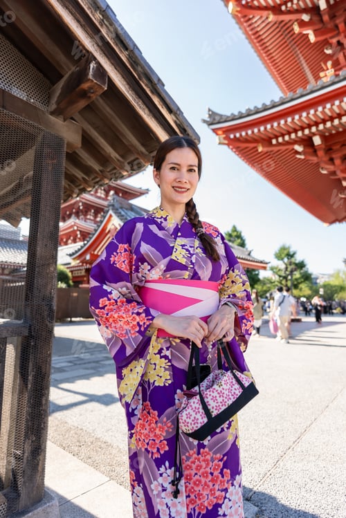 Preview: Asian beautiful woman wearing traditional Japanese clothing while travel.