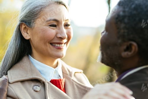 Preview: Storytelling image of a multiethnic senior couple in love
