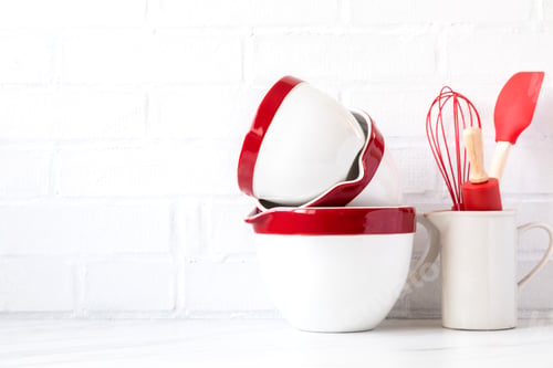 Preview: Kitchen utensils,tools.Interior, modern kitchen space in bright colors.