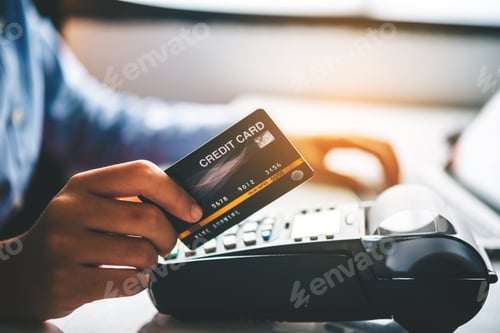 Preview: Paying by credit card , buying and selling products using a credit card swipe machine