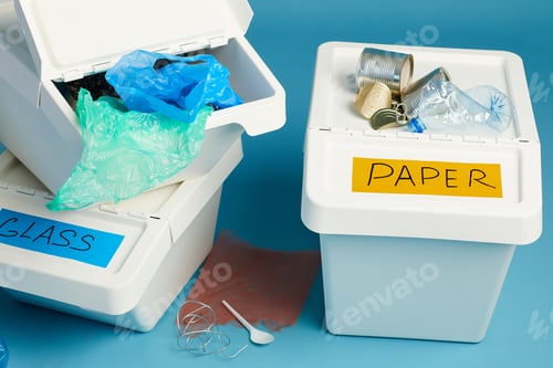 Preview: Plastic Trash Bins on Blue