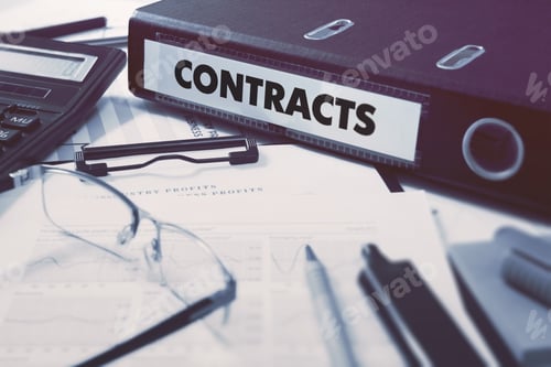 Preview: Office Folder With Inscription Contracts On Office Desktop With Office Supplies. Business Concept