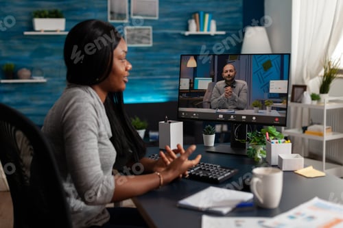 Preview: Employee talking to manager on online video call