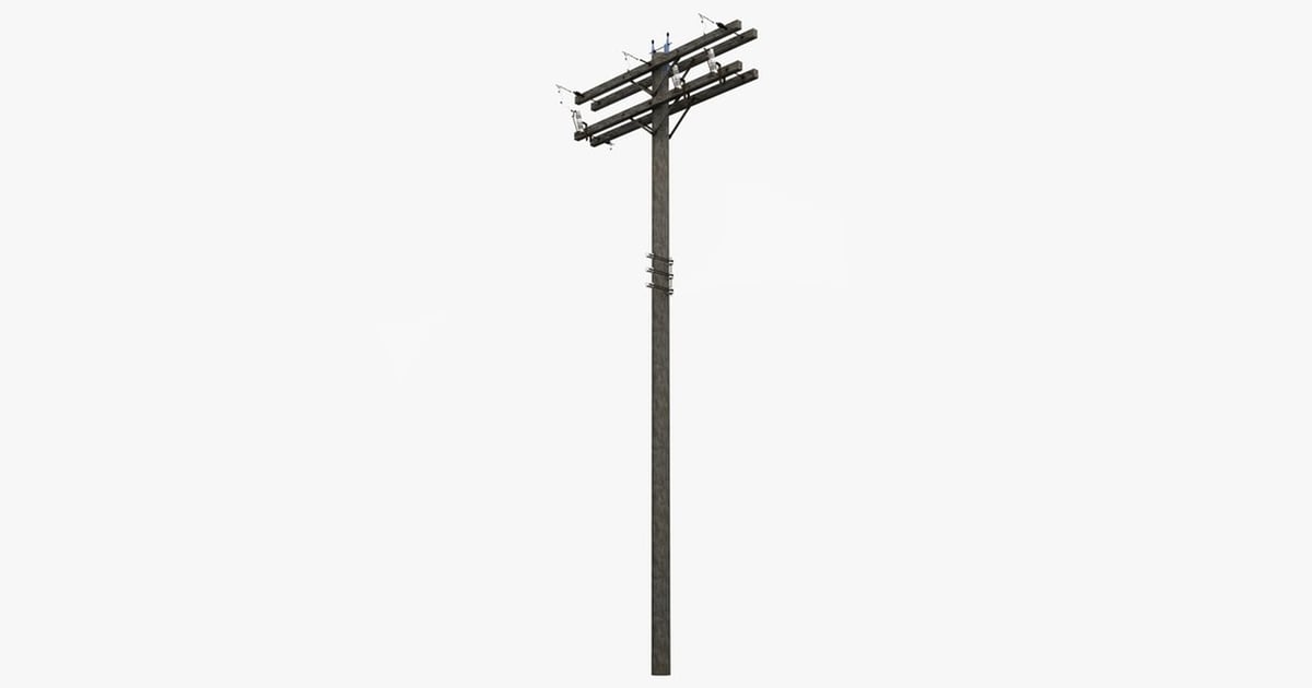 Utility pole with crossbars and cables 3D, Incl. bars & electrical - Envato