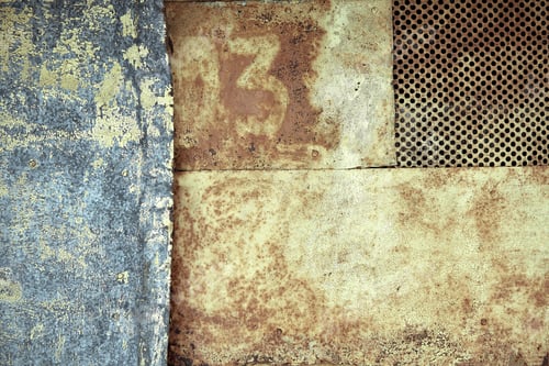 Preview: Metal texture, rusty metal with peeling paint, pieces of metal with welds. Background, copy space.