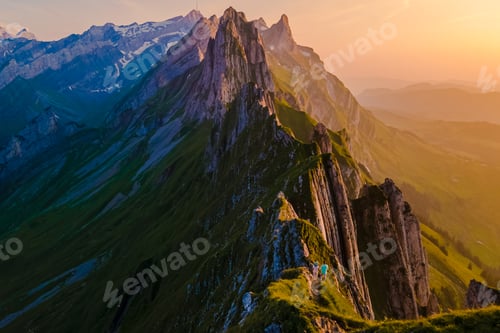 Preview: Schaeffler mountain ridge swiss Alpstein, Appenzell Switzerland, a ridge of the majestic Schaeffler