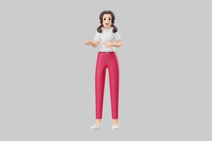 Preview: Cartoon girl pointing character asset
