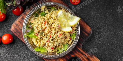 Preview: Tabbouleh bulgur couscous vegetables dish fresh vegetarian and vegan food gourmet food background