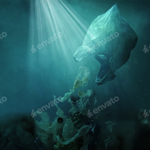 Preview: Floating plastic bag dispersing waste and polluting the ocean