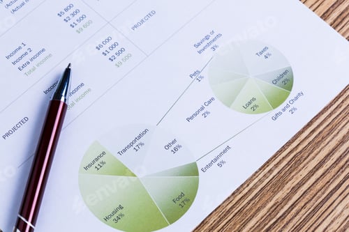 Preview: Business performance graph with ballpoint pen