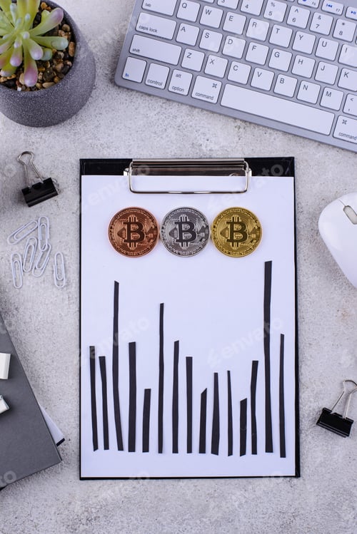 Preview: Bitcoin shedule on desk. Cryptocurrency concept