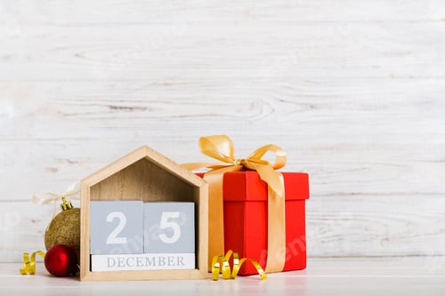Preview: 25 december. Christmas composition on colored background