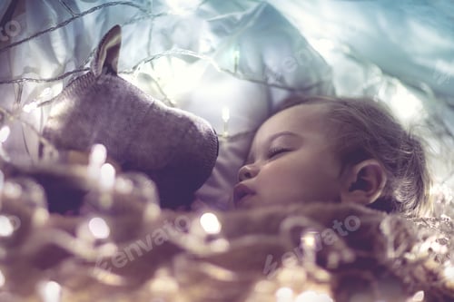 Preview: Sweet baby sleeping with soft toy