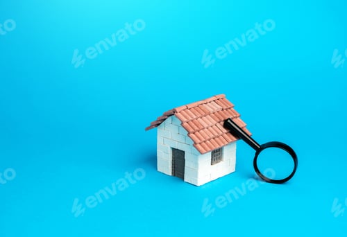 Preview: House and magnifying glass. Take a mortgage.