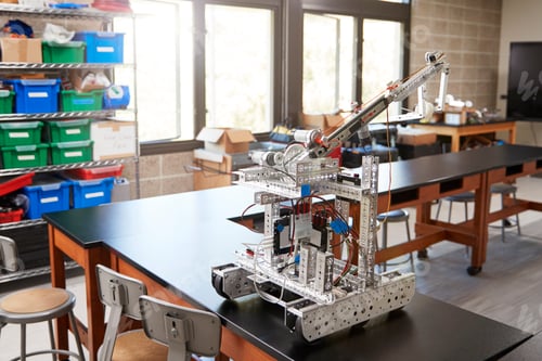 Preview: Robotic Vehicle On Desk In Empty Science Classroom