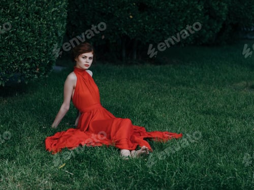 Preview: fashionable woman masquerade garden nature posing