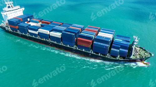 Preview: Cargo Container Ship top view. container ship running in the ocean import export shipping