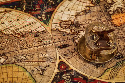 Preview: Old vintage compass on ancient map