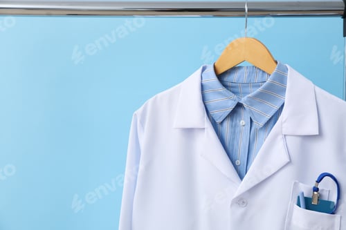 Preview: Clean White Doctor's Coat Hanging on a Rack