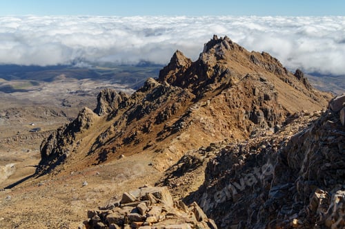 Preview: Aerial view of rocky mountains on sunny day, Tongariro National Park, New Zealand