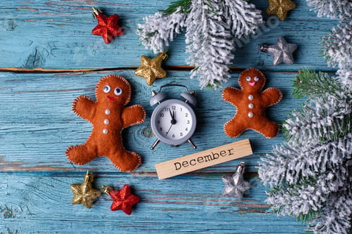 Preview: Christmas background with felt gingerbread man