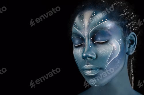 Preview: Art photo of Africal woman with tribal ethnic paintings in Avatar style