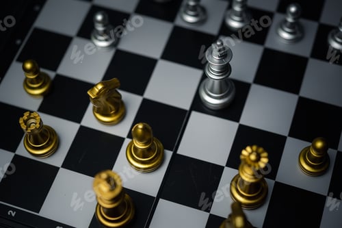 Preview: chess on board game top view.Strategy intelligence leadership success business concept.