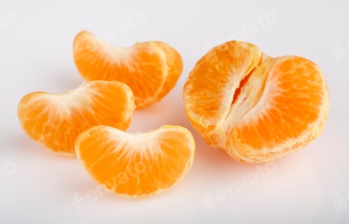 Preview: Ripe Mandarin Close-Up On A White Background. Tangerine Orange. Colorful Food And Drink Still Life