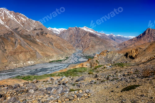 Preview: Dhankar Monastery and village in Himalayas