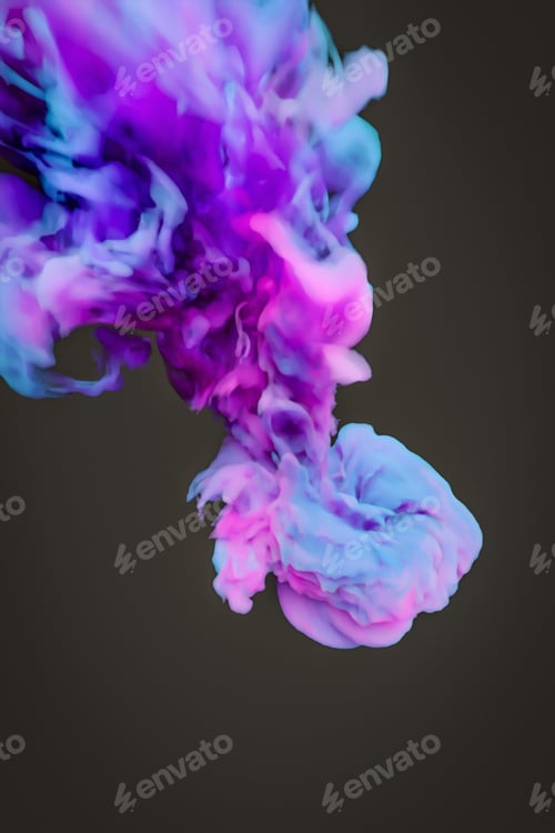 Preview: a colorful blue pink ink splash in water