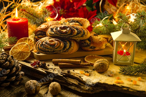 Preview: Christmas cake on wooden table