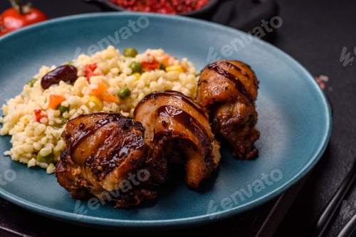 Preview: Grilled chicken or turkey shish kebab with salt, spices and herbs