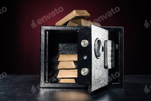 Preview: Gold bars stacked in open safe